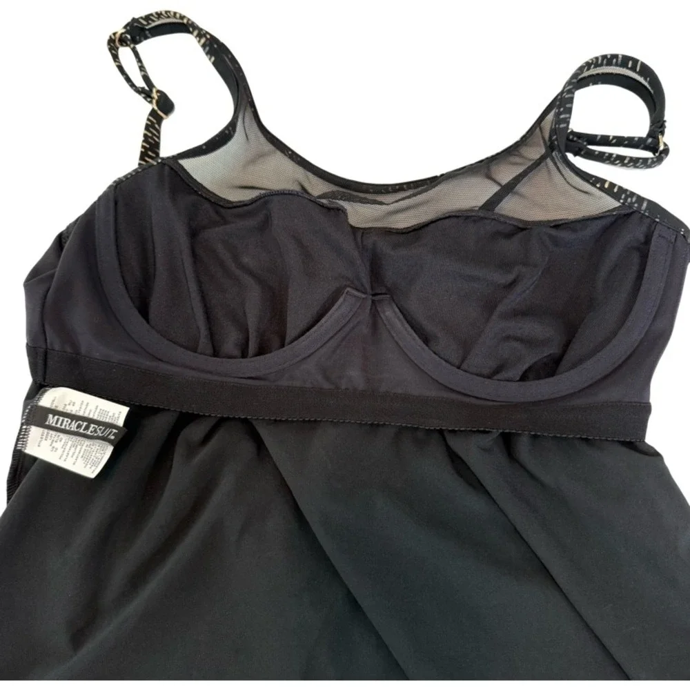 MIRACLESUIT Iridium Mirage Black Gold Underwire Tiered Tankini Swim Top‎ Size 10